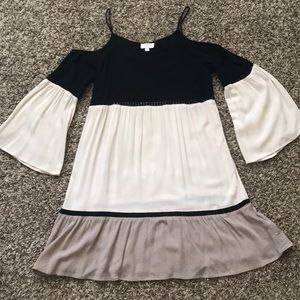 Boho Cold Shoulder Color Blocked Dress